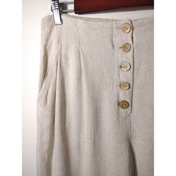 Topshop Tan Cream Linen Wide Leg Relaxed Button Fly Trouser Pants Size 8 - Picture 2 of 7